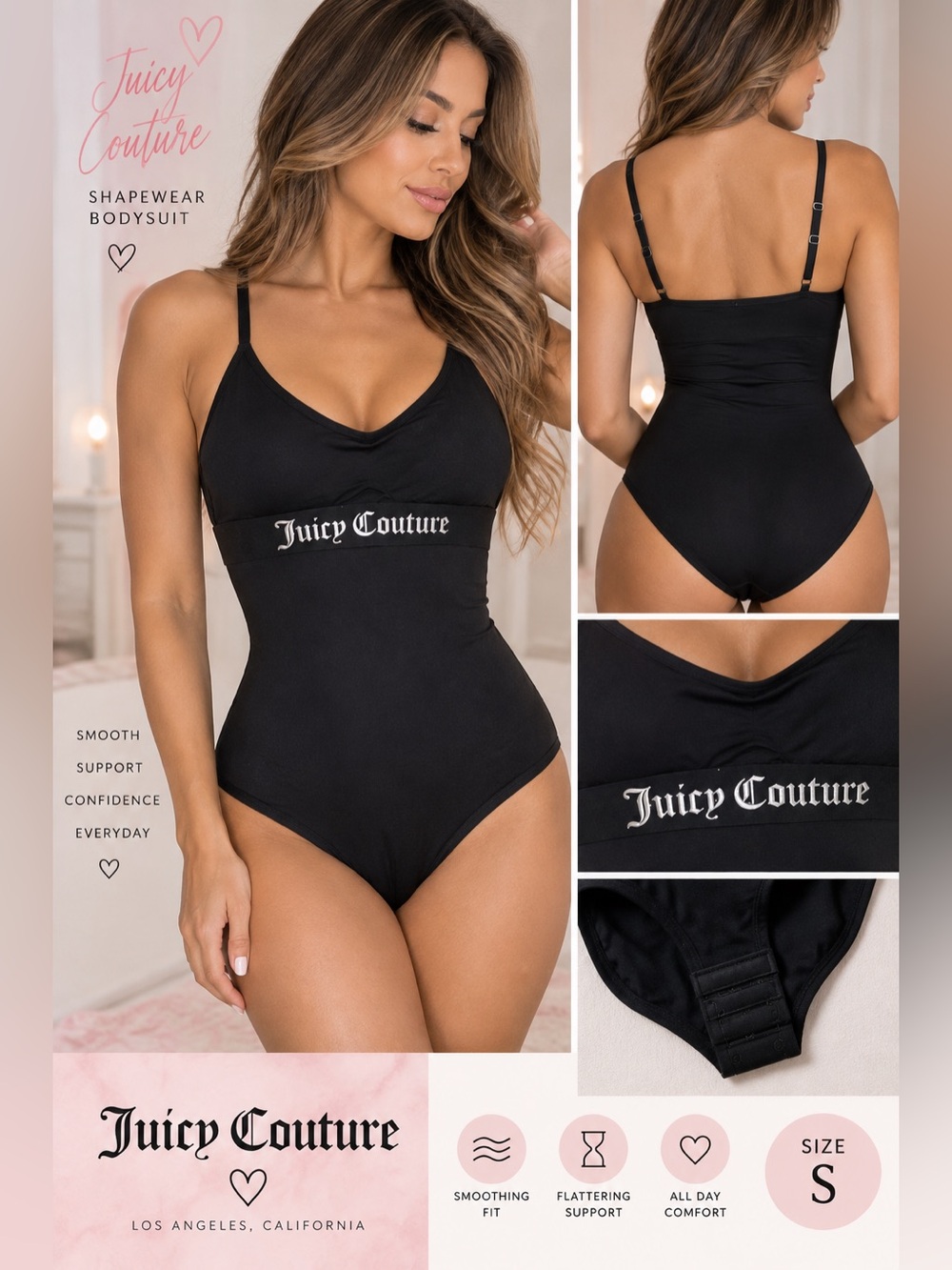 Juicy Couture Black Logo Shapewear Bodysuit Y2K McBling Body Shaper Top small